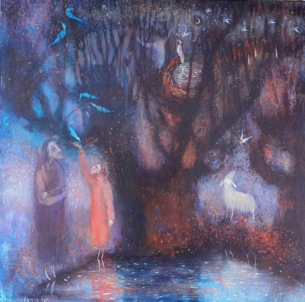 Walking through a night forest 20x20'' acrylic, canvas (sold)