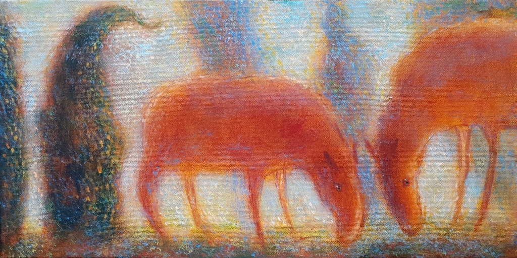 Red horses 8x16'' acrylic, canvas