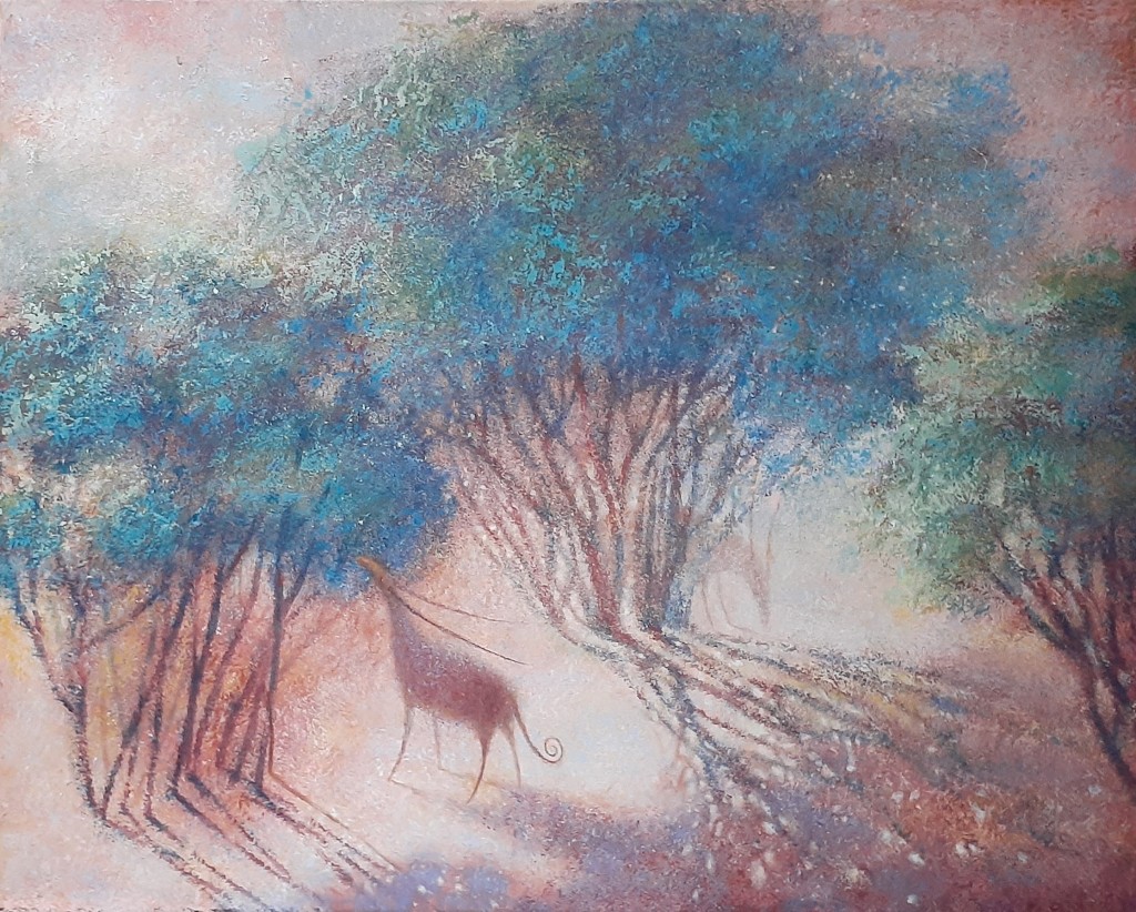 The sun touched gazelle, 25x31'' acrylic, canvas $1600